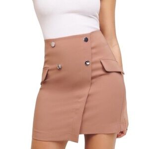 Dynamite Utility Mini Skirt Toupee Pink Salmon Jupe Silver Buttons 2XS